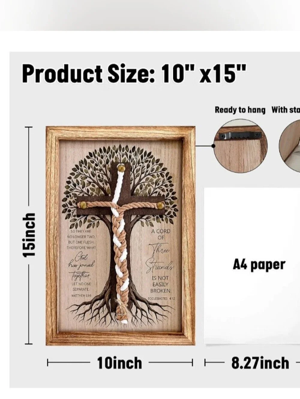 Faith-Inspired Three-Strand Rope Cross Wall Decor in Brown and White